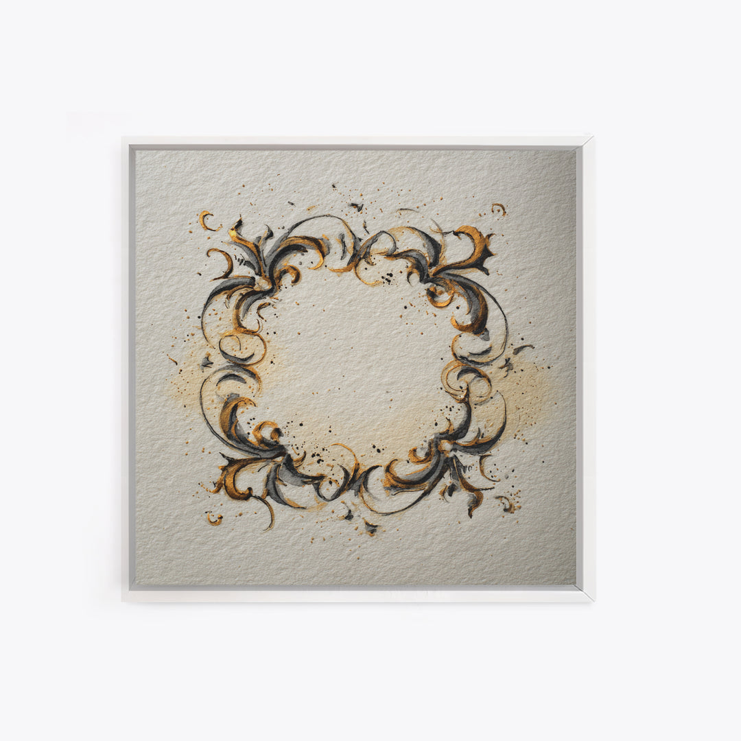 Ornamental Frame of Flourished Pen Curves Framed Canvas Print, Calligraphy Art, Minimalist Wall Art, Living Room Decor, Script, CAL-1x1-42