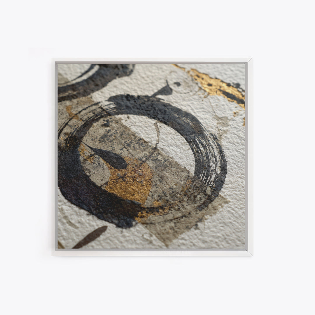 Japanese Brush Mark Circle Framed Canvas Print, Calligraphy Art, Bedroom Wall Decor, Living Room Decor, Fine Art, Script, CAL-1x1-52
