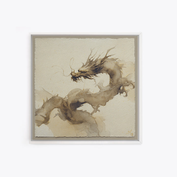 Ink Wash Dragon Curve Framed Canvas Print, Calligraphy Art, Statement Artwork, Living Room Decor, Fine Art, Script, Wall Decor, CAL-1x1-57