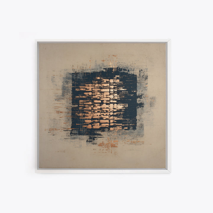 Layered Copper Ink Strokes on Dark Navy Framed Canvas Print, Calligraphy Art, Custom Art, Living Room Decor, Fine Art, Script, CAL-1x1-6