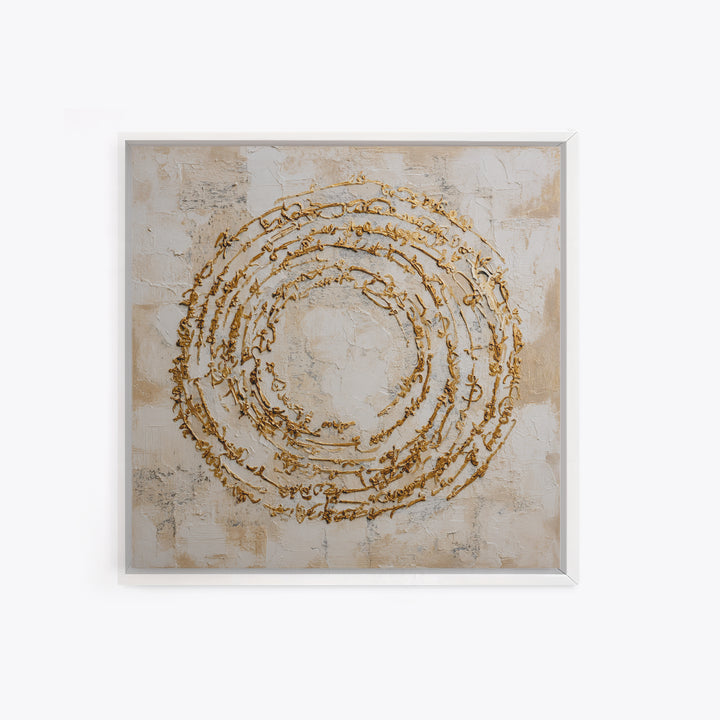 Gold Leaf Calligraphic Spiral on Plaster Surface Canvas Print, Calligraphy Art, Gallery Wall Set, Living Room Decor, Script, CAL-1x1-62