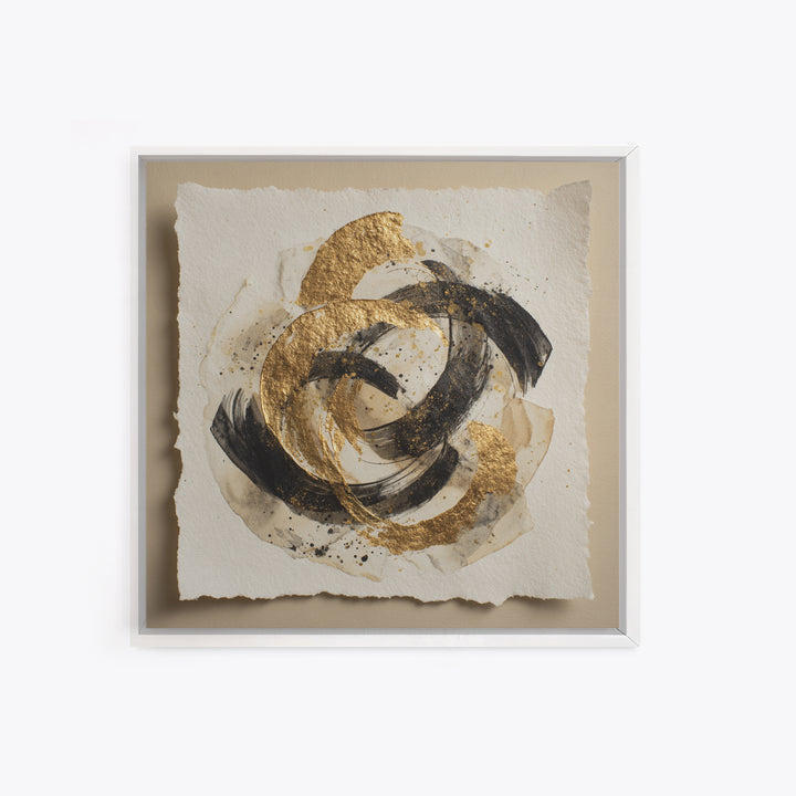Abstract Gold Calligraphic Strokes on Ivory Paper Canvas Print, Calligraphy Art, Spiritual Wall Art, Living Room Decor, Script, CAL-1x1-74