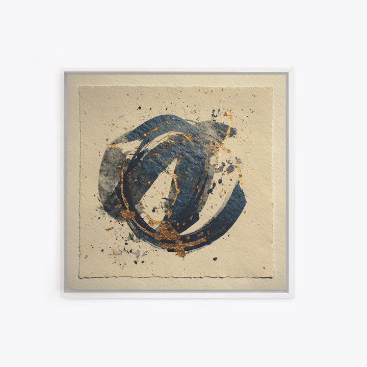 Layered Copper Ink Strokes on Dark Navy Framed Canvas Print, Calligraphy Art, Gallery Decor, Living Room Decor, Script, CAL-1x1-78