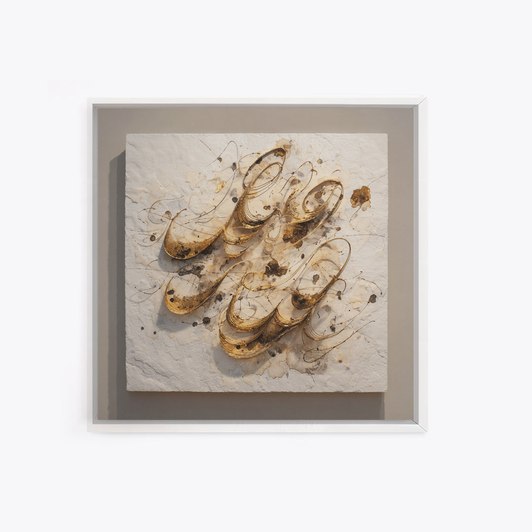 Gold Leaf Calligraphic Spiral on Plaster Surface Canvas Print, Calligraphy Art, Modern Decor, Living Room Decor, Oil Painting, CAL-1x1-86