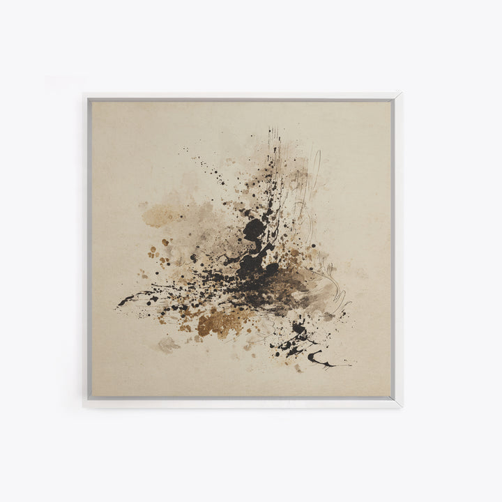 Ink Splatter and Long Brushstroke Composition Canvas Print, Calligraphy Art, Textured Painting, Living Room Decor, Script, CAL-1x1-88