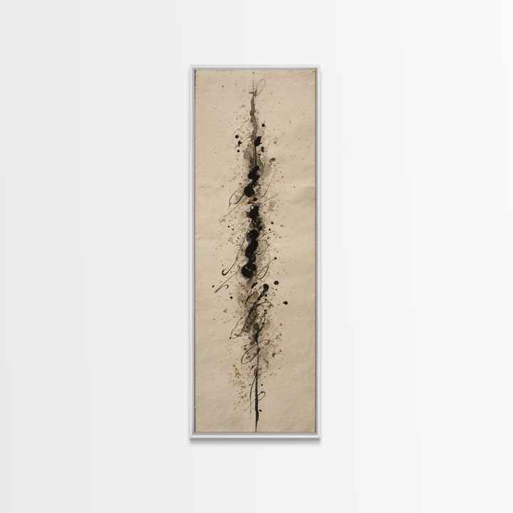 Ink Splatter and Long Brushstroke Composition Canvas Print, Calligraphy Art, Bedroom Wall Decor, Living Room Decor, Script, CAL-1x3-100