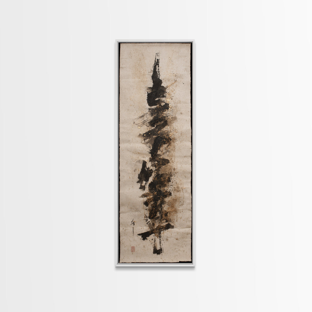 Abstract Prayer Flag of Brush Marks Canvas Print, Calligraphy Art, Calligraphy, Living Room Decor, Script, Japanese Decor, CAL-1x3-11