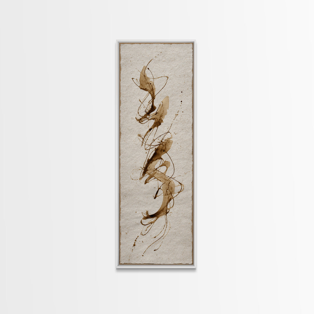 Abstract Gold Calligraphic Strokes on Ivory Paper Canvas Print, Calligraphy Art, Japanese Decor, Living Room Decor, Script, CAL-1x3-14