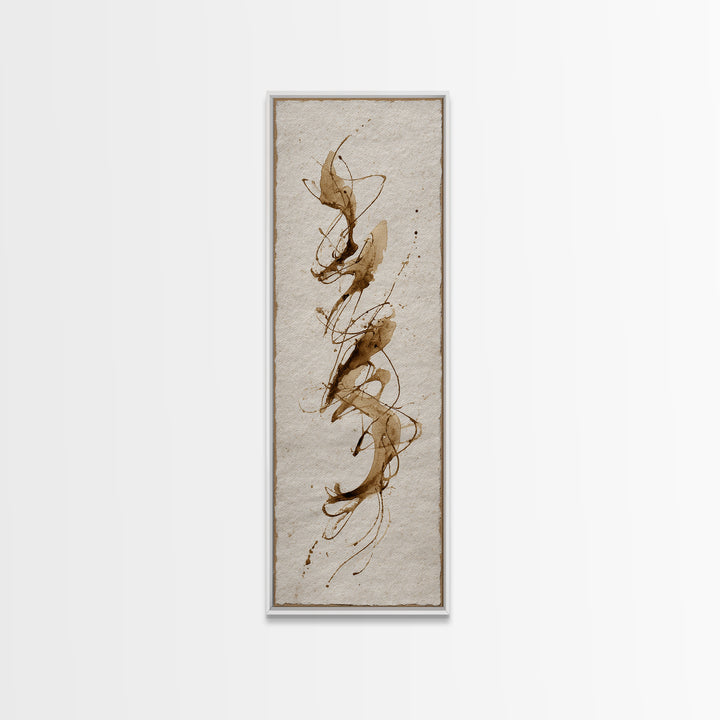 Abstract Gold Calligraphic Strokes on Ivory Paper Canvas Print, Calligraphy Art, Japanese Decor, Living Room Decor, Script, CAL-1x3-14