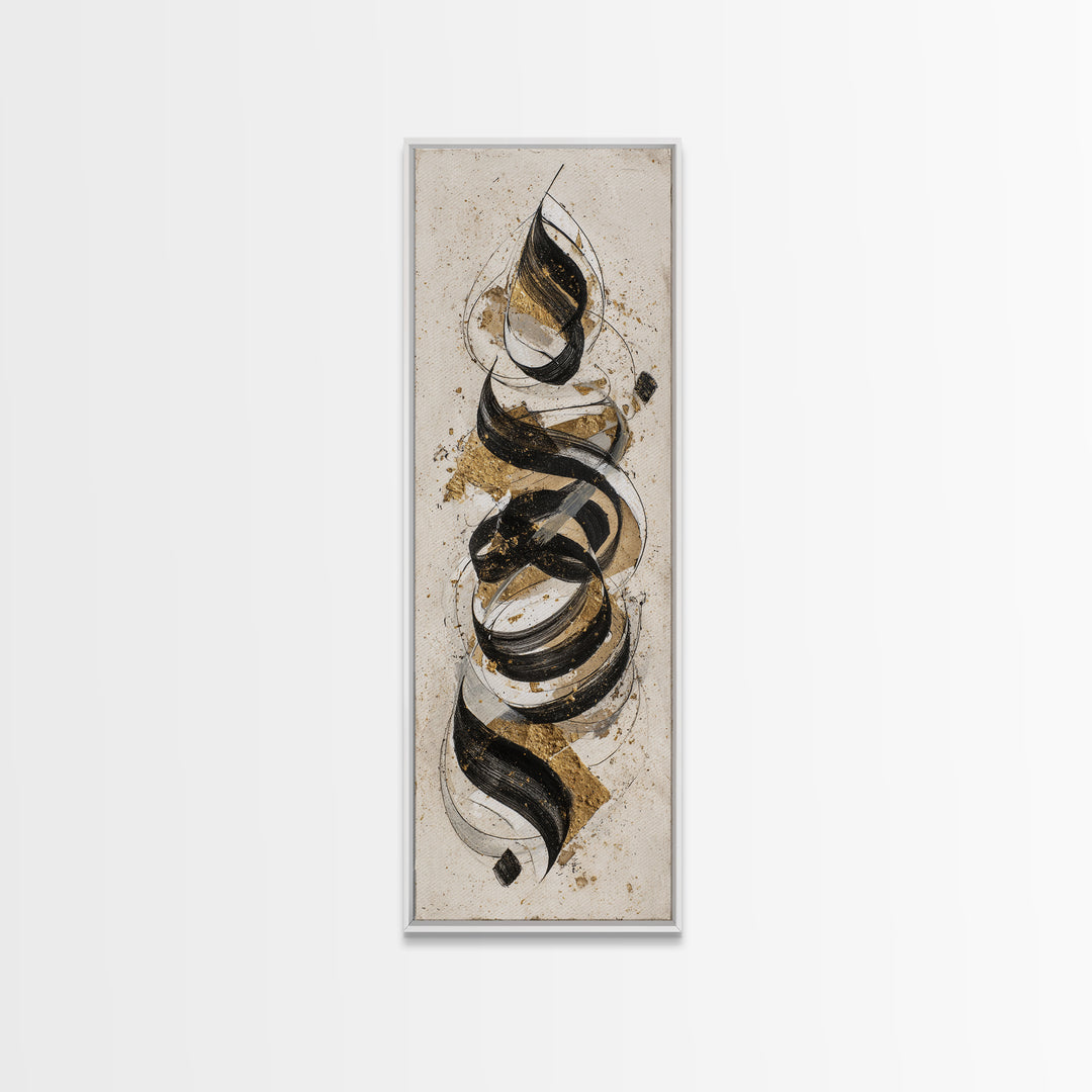 Arabic Ornamental Curves as Non Readable Art Framed Canvas Print, Calligraphy Art, Home Decor, Living Room Decor, Script, CAL-1x3-15