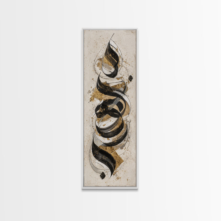 Arabic Ornamental Curves as Non Readable Art Framed Canvas Print, Calligraphy Art, Home Decor, Living Room Decor, Script, CAL-1x3-15