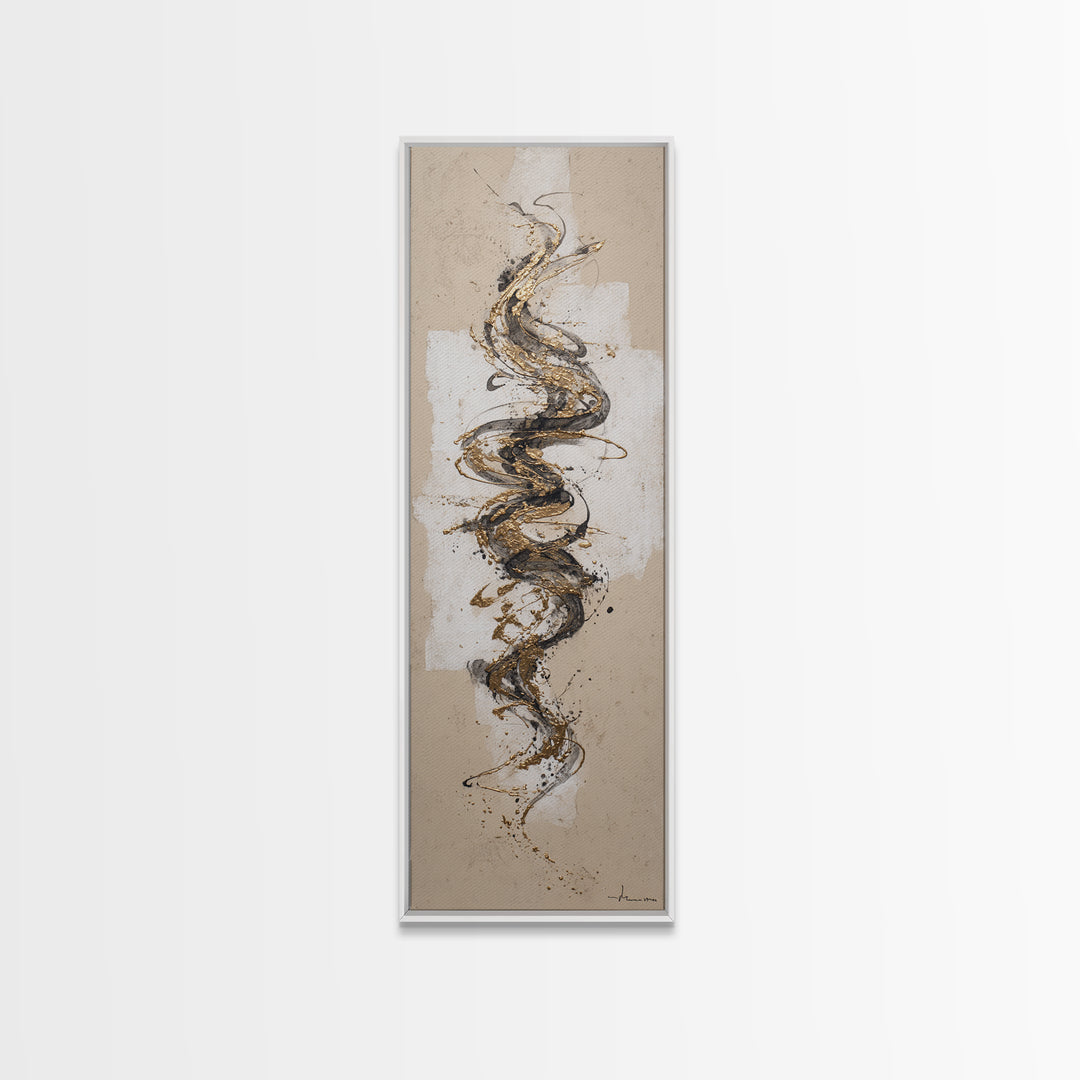 Gold Leaf Calligraphic Spiral on Plaster Surface Canvas Print, Calligraphy Art, Wall Art Printable, Living Room Decor, Script, CAL-1x3-2