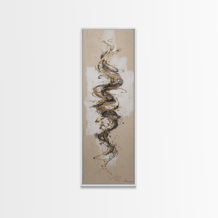 Gold Leaf Calligraphic Spiral on Plaster Surface Canvas Print, Calligraphy Art, Wall Art Printable, Living Room Decor, Script, CAL-1x3-2