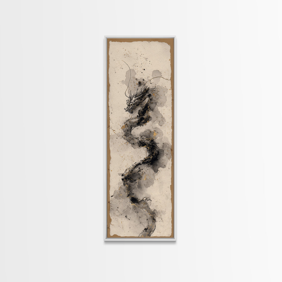 Ink Wash Dragon Curve Canvas Print, Calligraphy Art, Gallery Decor, Living Room Decor, Fine Art, Script, Contemporary Art, CAL-1x3-21
