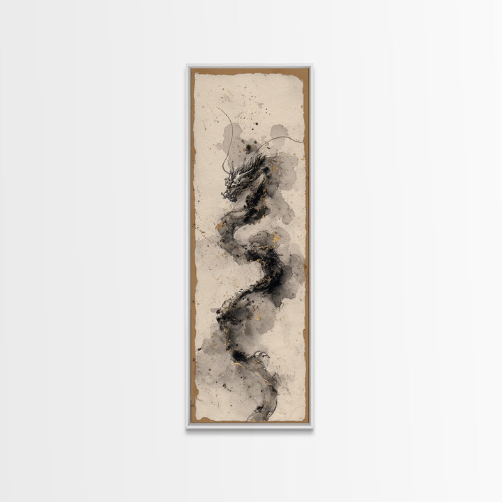 Ink Wash Dragon Curve Canvas Print, Calligraphy Art, Gallery Decor, Living Room Decor, Fine Art, Script, Contemporary Art, CAL-1x3-21