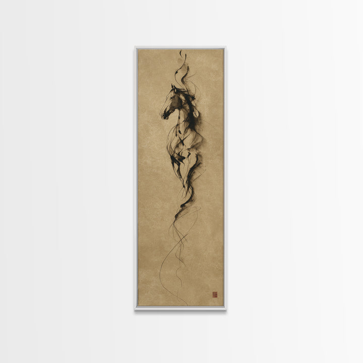 Calligraphic Horse Silhouette Made from One Line Framed Canvas Print, Calligraphy Art, Modern Decor, Living Room Decor, Script, CAL-1x3-29