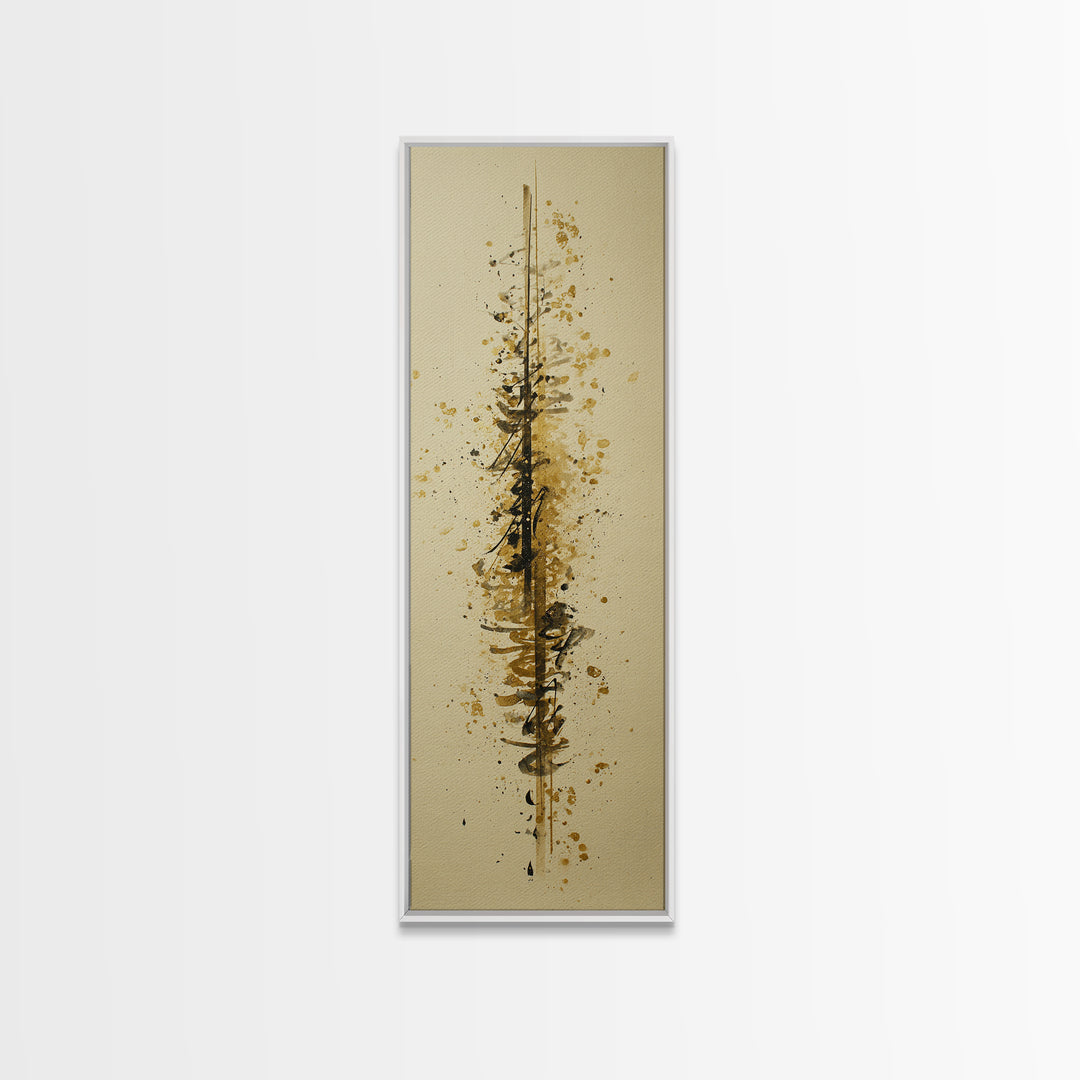 Abstract Gold Calligraphic Strokes on Ivory Paper Canvas Print, Calligraphy Art, Japanese Decor, Living Room Decor, Script, CAL-1x3-38