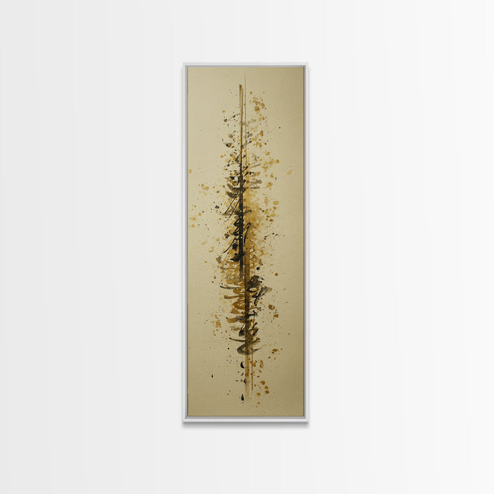 Abstract Gold Calligraphic Strokes on Ivory Paper Canvas Print, Calligraphy Art, Japanese Decor, Living Room Decor, Script, CAL-1x3-38