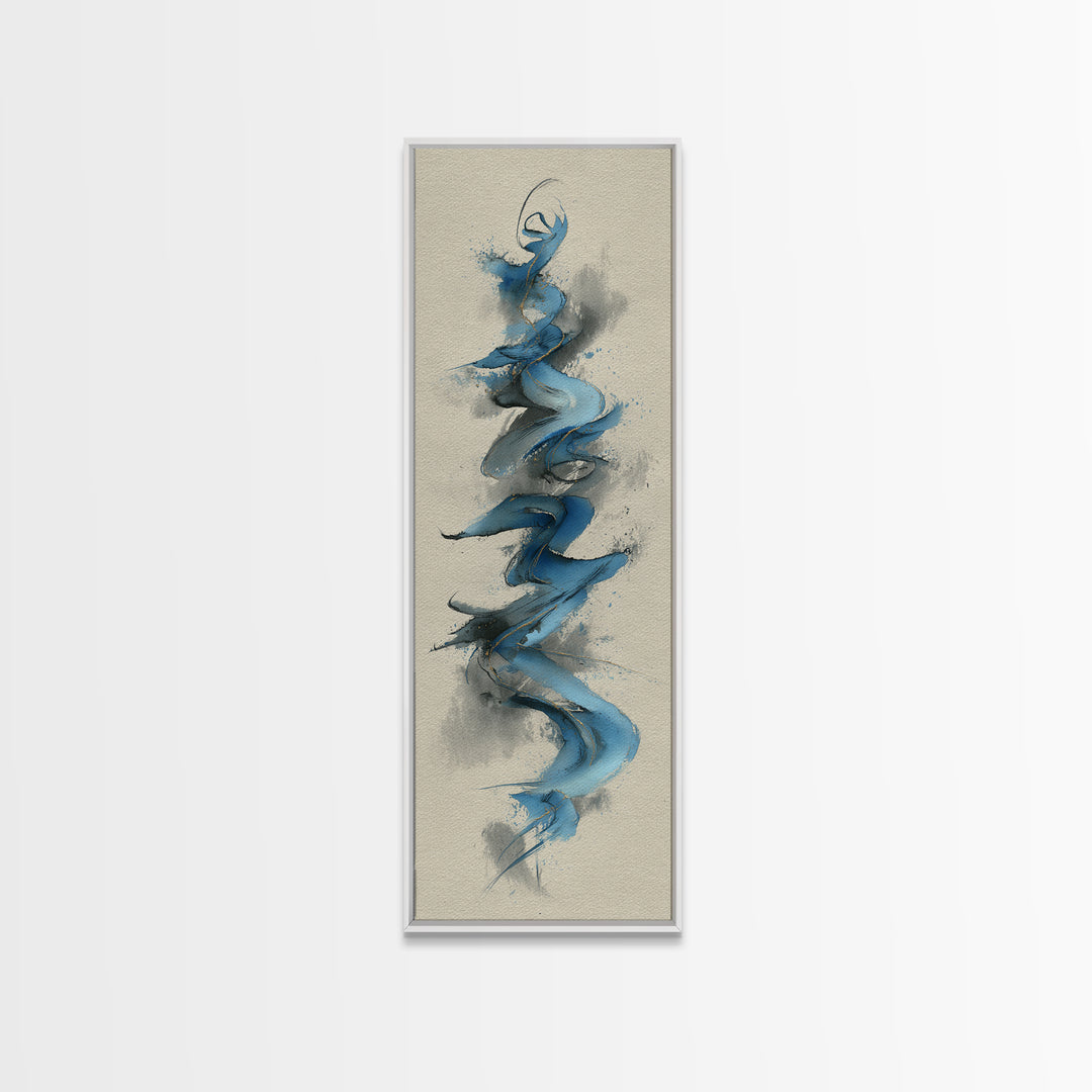 Modern Calligraphy Wave Framed Canvas Print, Calligraphy Art, Watercolor Print, Living Room Decor, Fine Art, Script, CAL-1x3-46