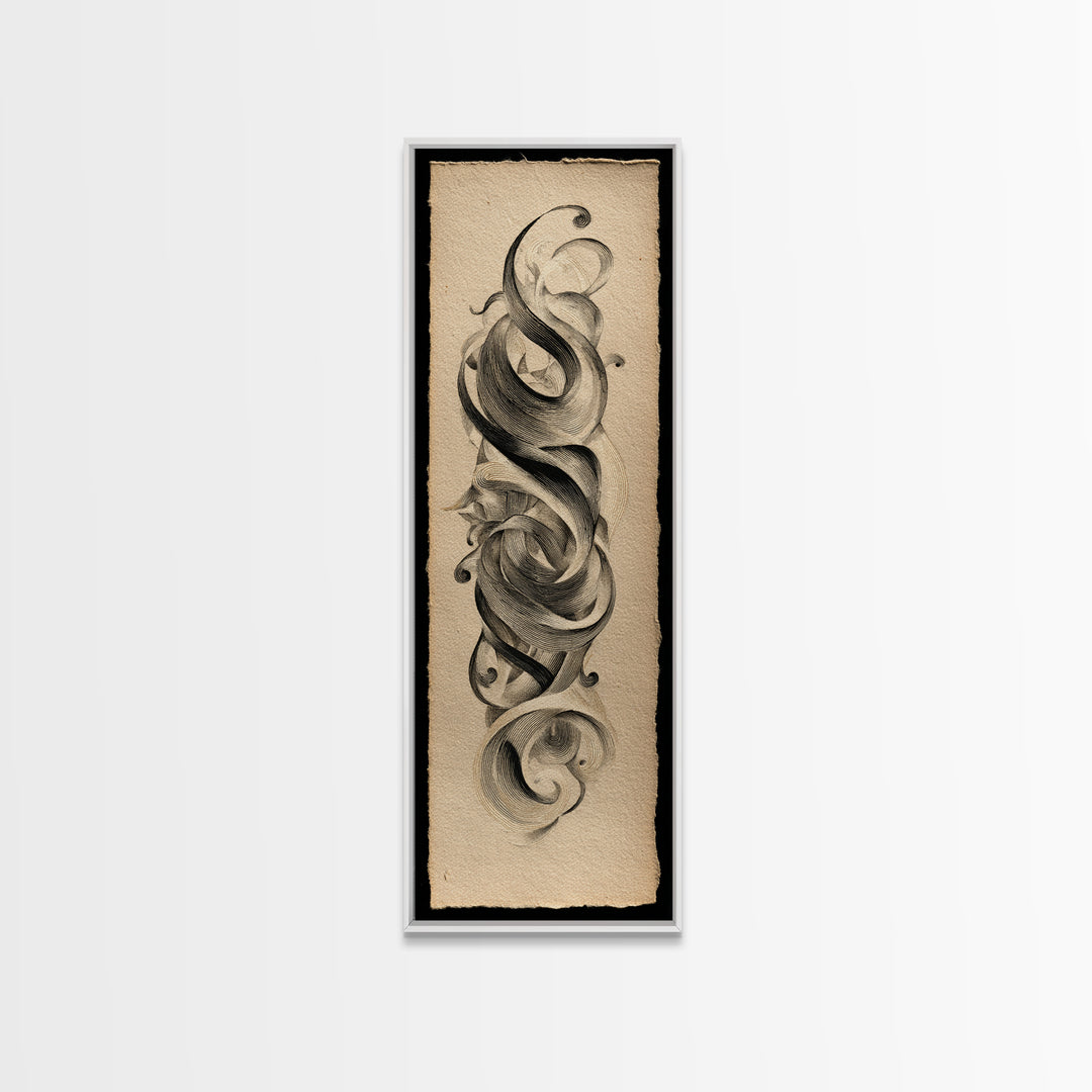 Baroque Scrollwork Made from Looping Pen Strokes Canvas Print, Calligraphy Art, Wall Art, Living Room Decor, Fine Art, Script, CAL-1x3-48