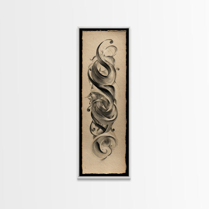 Baroque Scrollwork Made from Looping Pen Strokes Canvas Print, Calligraphy Art, Wall Art, Living Room Decor, Fine Art, Script, CAL-1x3-48