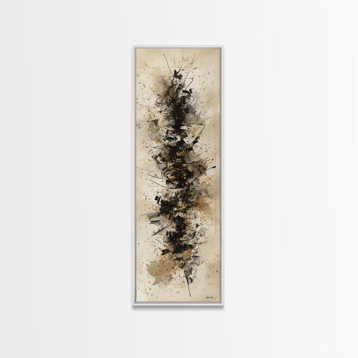 Monochrome Brush Alphabet Fragments as Abstract Texture Canvas Print, Calligraphy Art, Japanese Decor, Living Room Decor, CAL-1x3-49