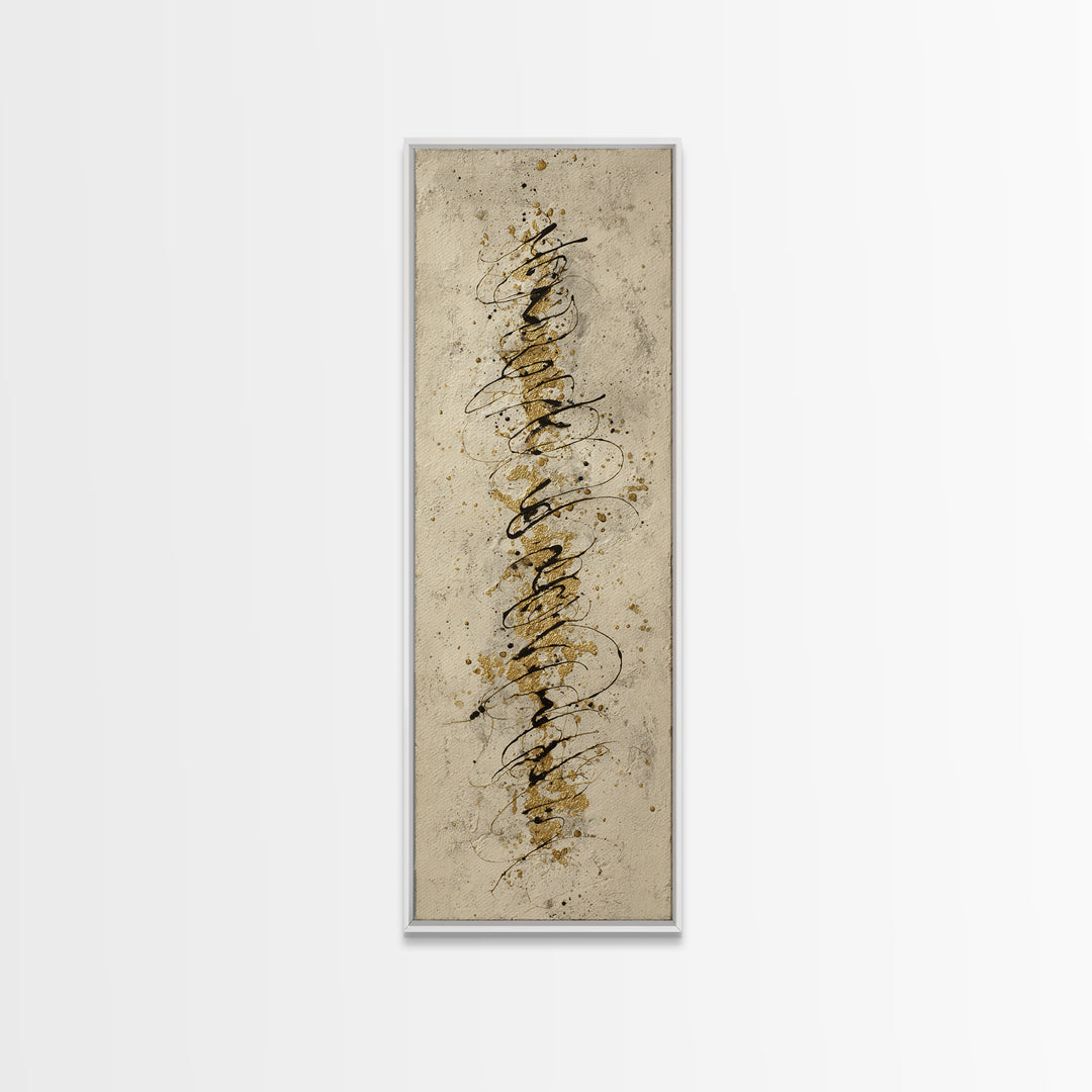 Gold Leaf Calligraphic Spiral on Plaster Surface Canvas Print, Calligraphy Art, Quote Wall Art, Living Room Decor, Script, CAL-1x3-50