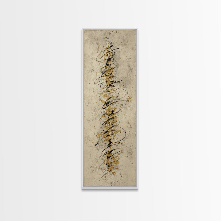 Gold Leaf Calligraphic Spiral on Plaster Surface Canvas Print, Calligraphy Art, Quote Wall Art, Living Room Decor, Script, CAL-1x3-50