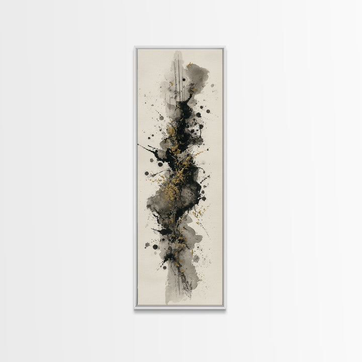 Ink Splatter and Long Brushstroke Composition Framed Canvas Print, Calligraphy Art, Home Decor, Living Room Decor, Script, CAL-1x3-52