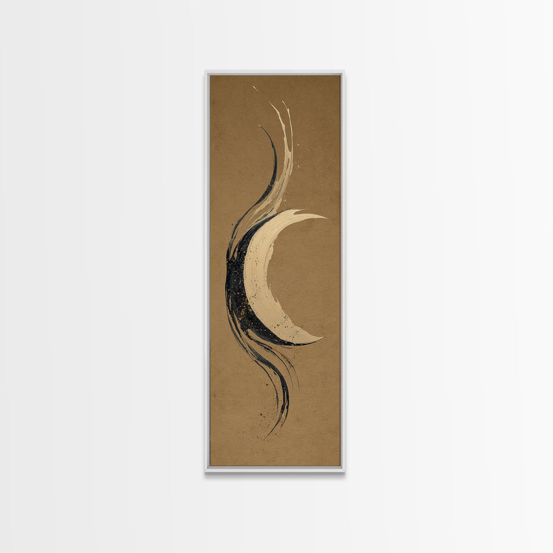 Crescent Moon Made from Elegant Ink Swashes Canvas Print, Calligraphy Art, Fine Art Print, Living Room Decor, Fine Art, Script, CAL-1x3-57