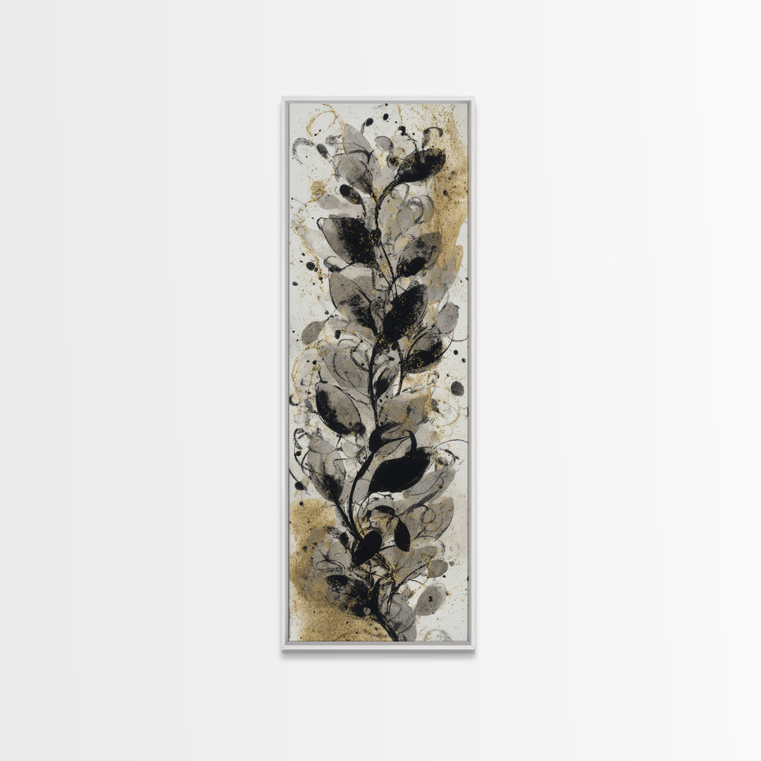 Botanical Calligraphy Pattern Framed Canvas Print, Calligraphy Art, Digital Download Art, Living Room Decor, Fine Art, Script, CAL-1x3-58