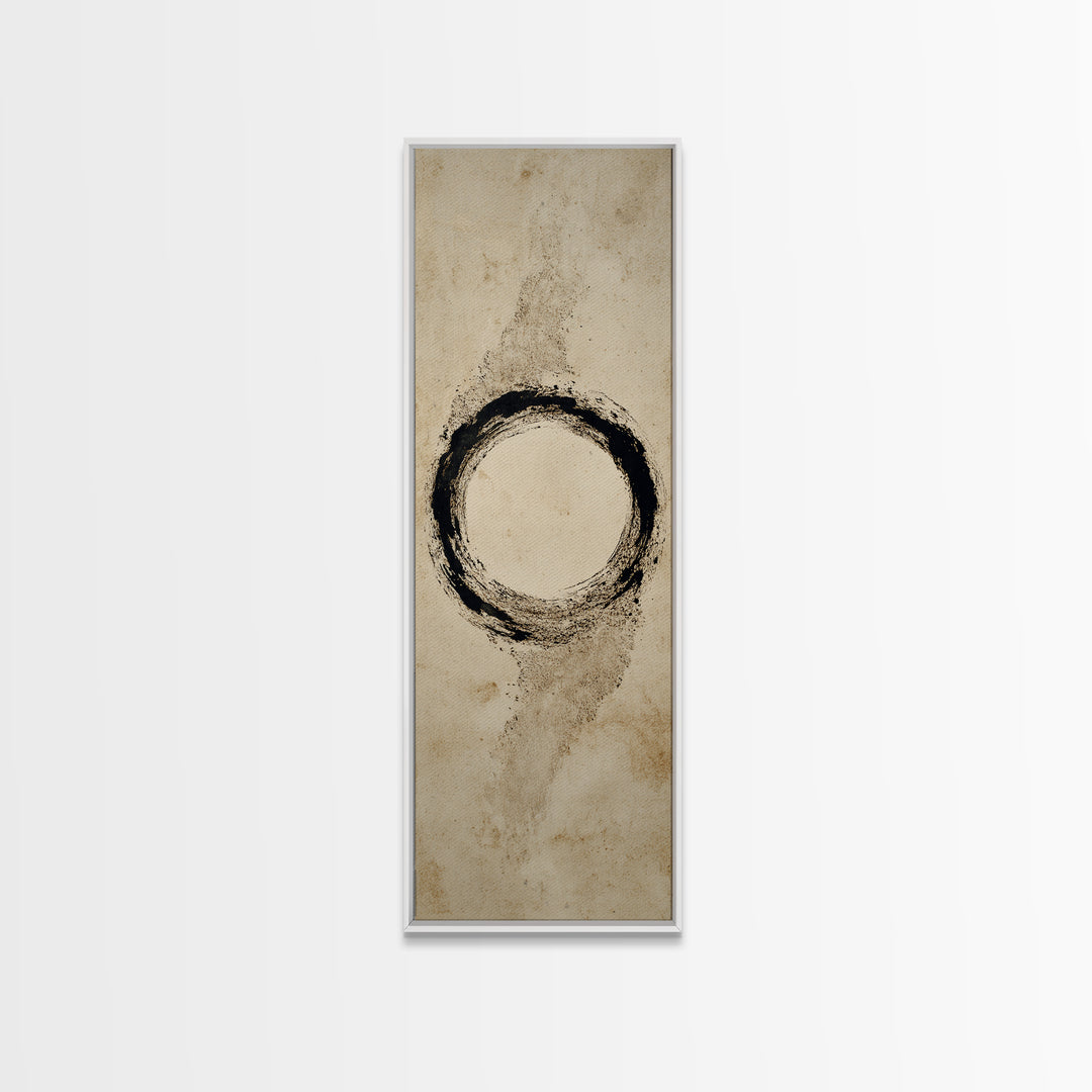 Japanese Brush Mark Circle Framed Canvas Print, Calligraphy Art, Wallart, Living Room Decor, Script, Minimalist Wall Art, CAL-1x3-64
