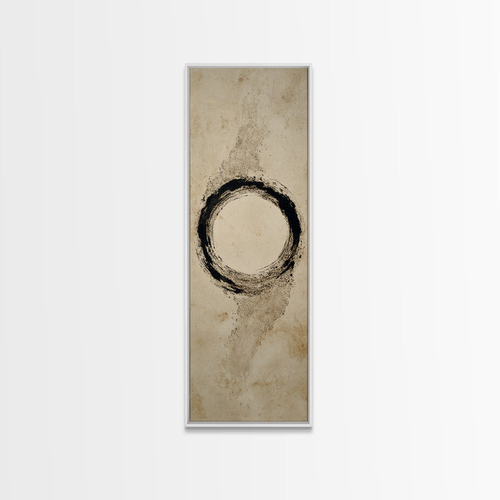 Japanese Brush Mark Circle Framed Canvas Print, Calligraphy Art, Wallart, Living Room Decor, Script, Minimalist Wall Art, CAL-1x3-64