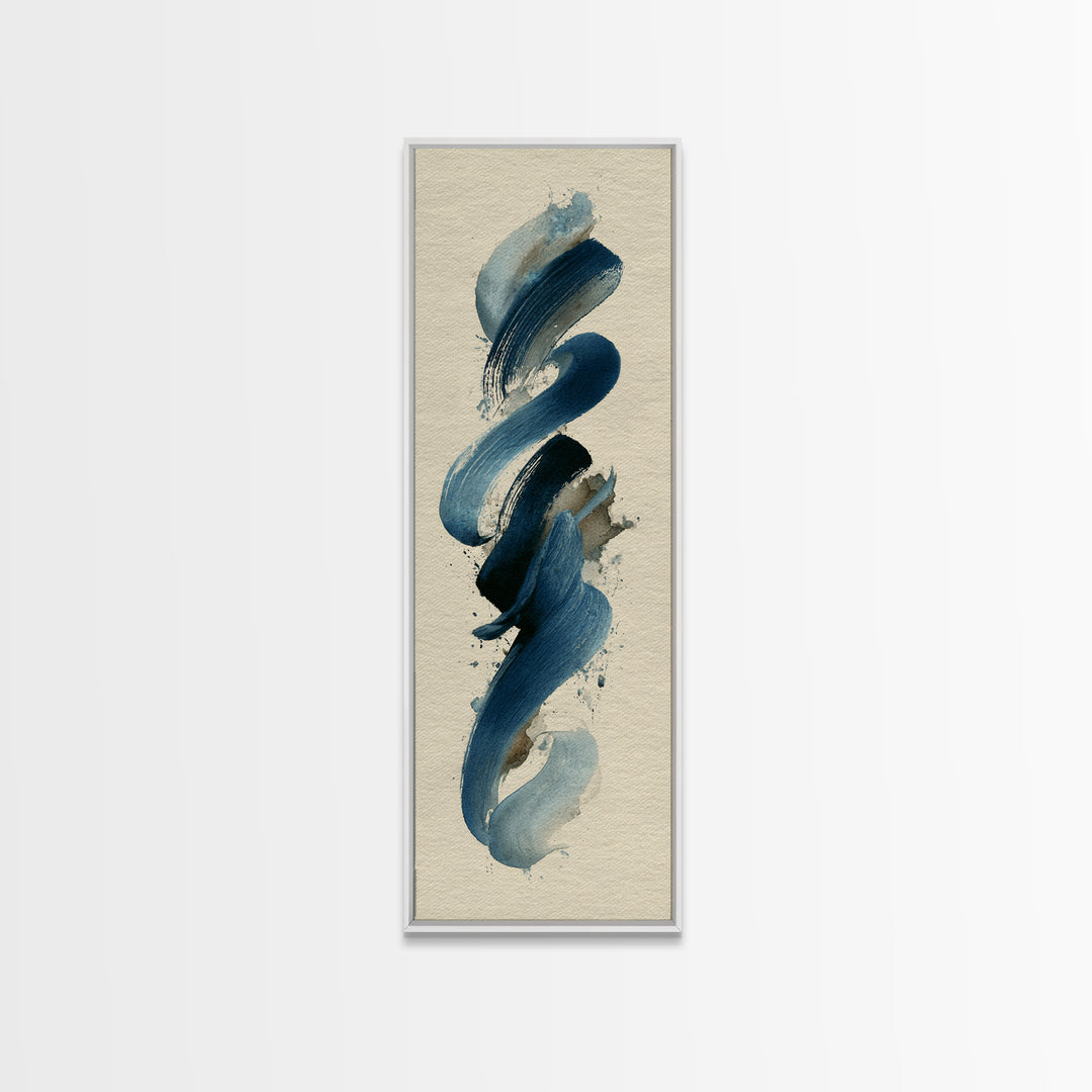 Modern Calligraphy Wave Framed Canvas Print, Calligraphy Art, Watercolor Print, Living Room Decor, Fine Art, Script, CAL-1x3-70