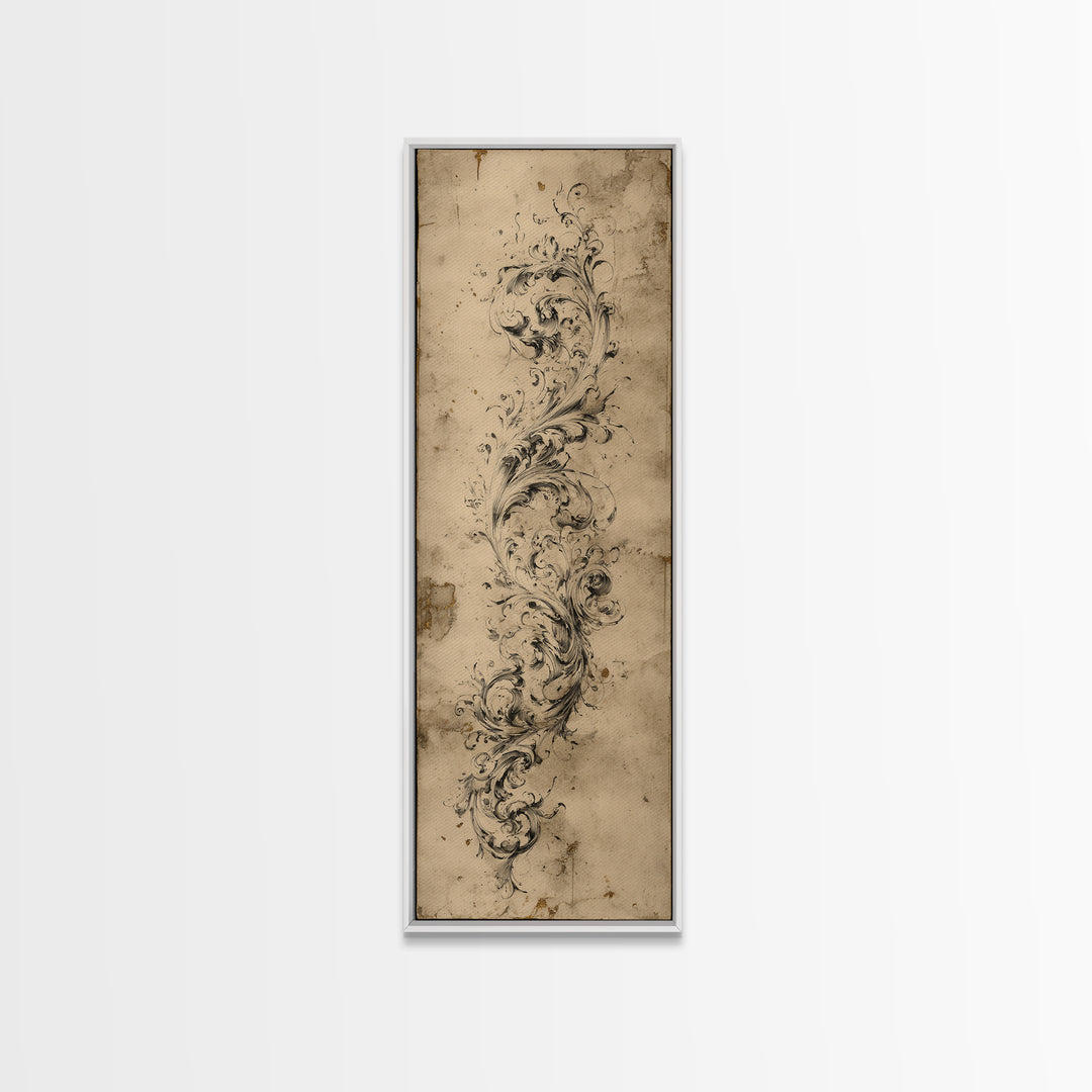 Baroque Scrollwork Made from Looping Pen Strokes Canvas Print, Calligraphy Art, Printable Art, Living Room Decor, Script, CAL-1x3-72