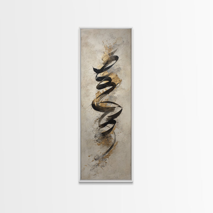 Gold Leaf Calligraphic Spiral on Plaster Surface Canvas Print, Calligraphy Art, Quote Wall Art, Living Room Decor, Script, CAL-1x3-74
