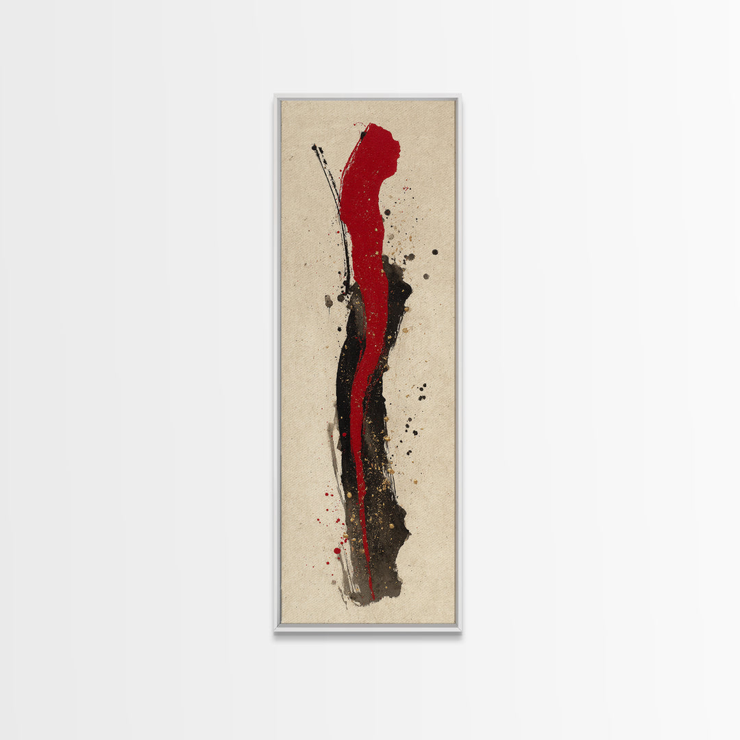 Bold Red Brushstroke Seal Abstraction Framed Canvas Print, Calligraphy Art, Japanese Art, Living Room Decor, Fine Art, Script, CAL-1x3-79