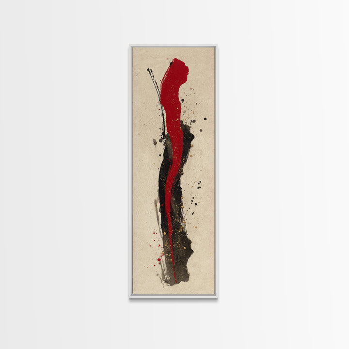 Bold Red Brushstroke Seal Abstraction Framed Canvas Print, Calligraphy Art, Japanese Art, Living Room Decor, Fine Art, Script, CAL-1x3-79