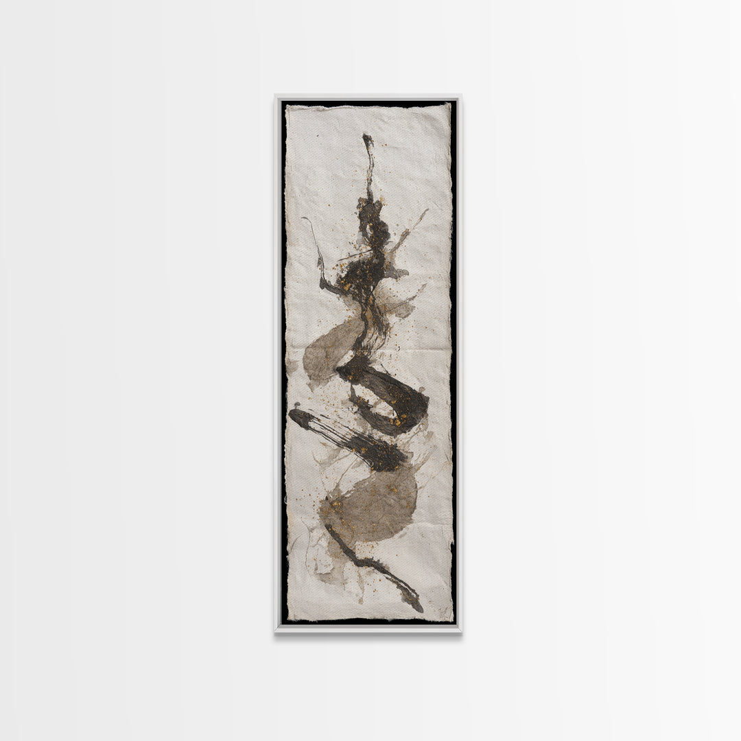 Abstract Prayer Flag of Brush Marks Framed Canvas Print, Calligraphy Art, Living Room Wall Art, Living Room Decor, Script, CAL-1x3-83