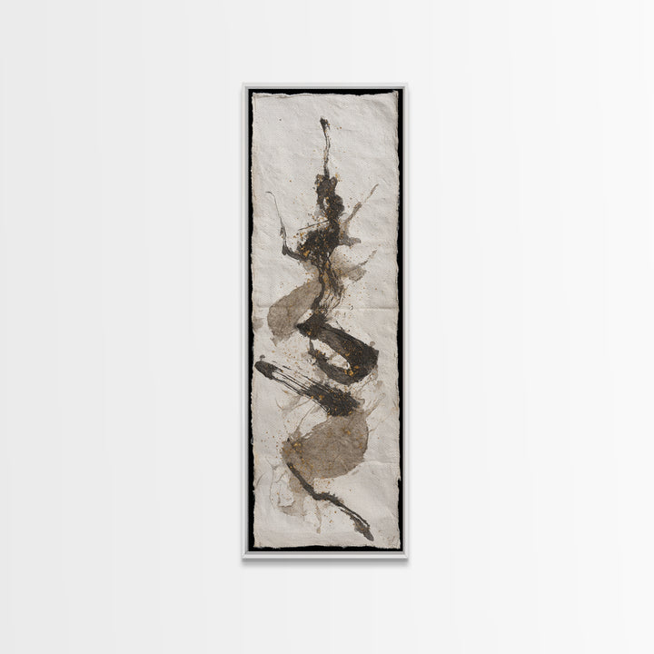 Abstract Prayer Flag of Brush Marks Framed Canvas Print, Calligraphy Art, Living Room Wall Art, Living Room Decor, Script, CAL-1x3-83