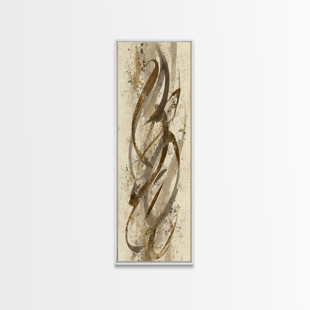 Abstract Gold Calligraphic Strokes on Ivory Paper Canvas Print, Calligraphy Art, Luxury Decor, Living Room Decor, Script, CAL-1x3-86
