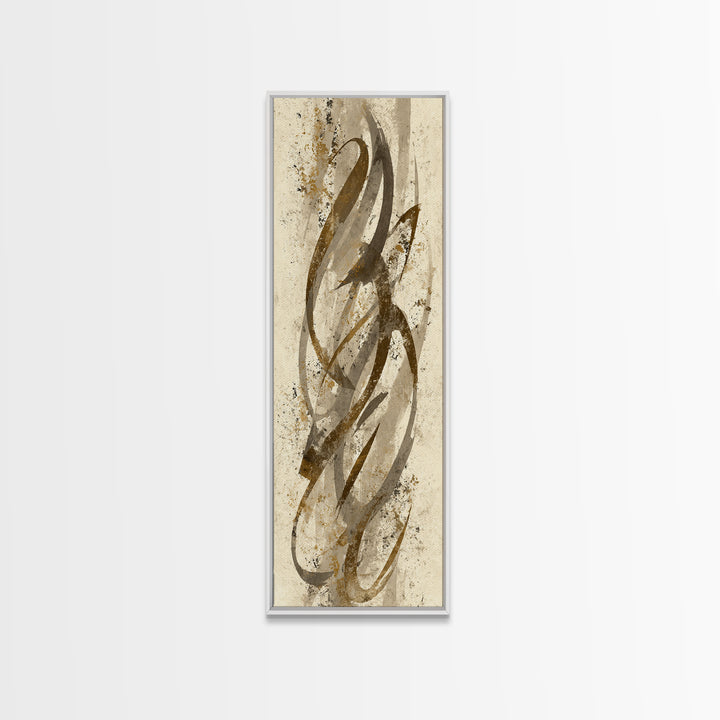 Abstract Gold Calligraphic Strokes on Ivory Paper Canvas Print, Calligraphy Art, Luxury Decor, Living Room Decor, Script, CAL-1x3-86