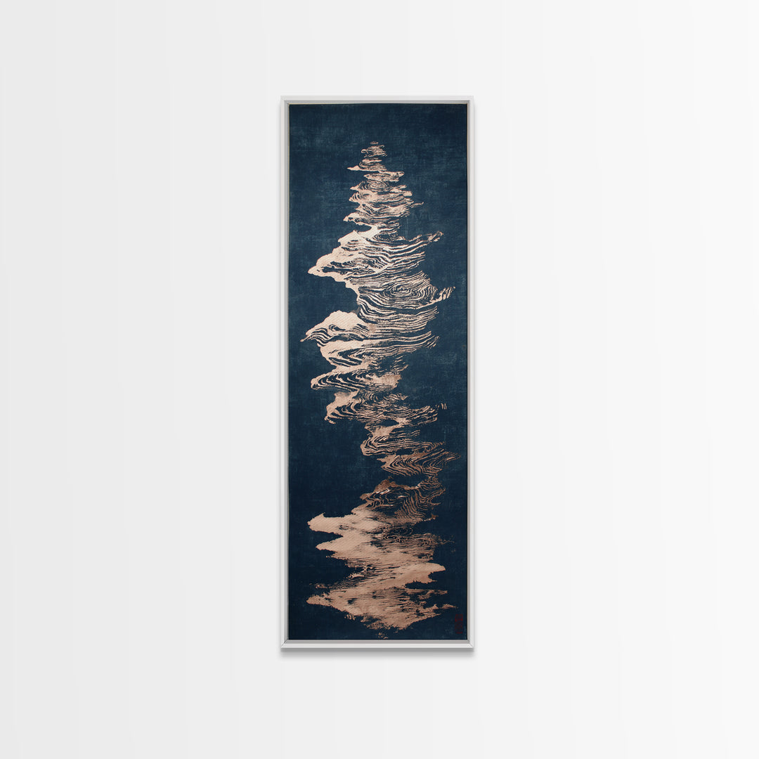 Layered Copper Ink Strokes on Dark Navy Canvas Print, Calligraphy Art, Art Print, Living Room Decor, Fine Art, Script, CAL-1x3-90