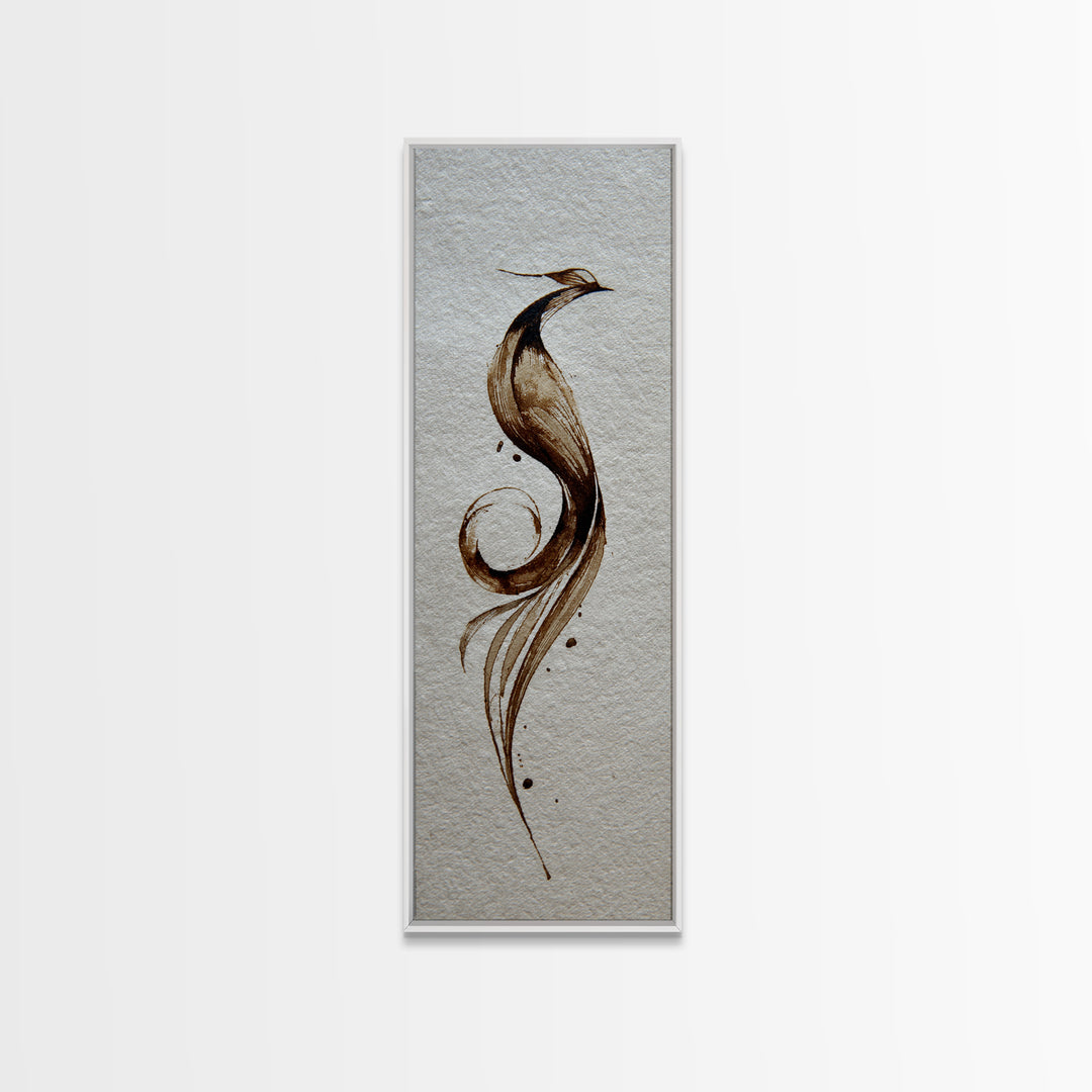 Calligraphic Bird Shape Formed from Flowing Lines Canvas Print, Calligraphy Art, Japanese Art, Living Room Decor, Script, CAL-1x3-92