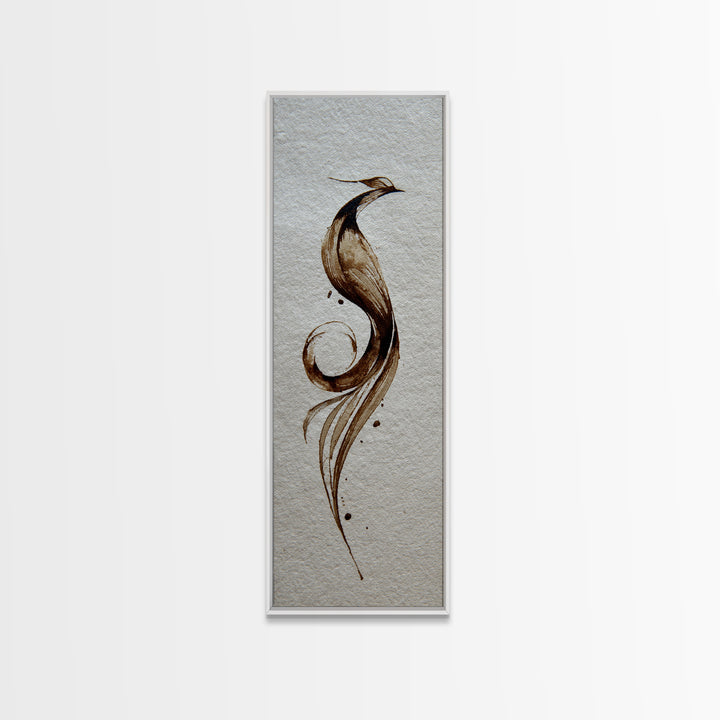 Calligraphic Bird Shape Formed from Flowing Lines Canvas Print, Calligraphy Art, Japanese Art, Living Room Decor, Script, CAL-1x3-92
