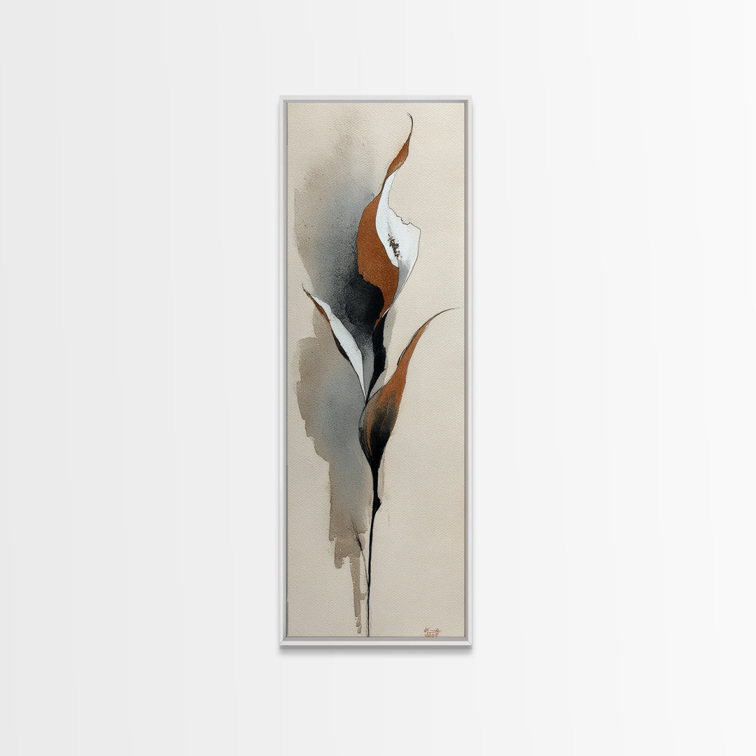Floral Vine Created from Graceful Script Like Canvas Print, Calligraphy Art, Japanese Decor, Living Room Decor, Oil Painting, CAL-1x3-95