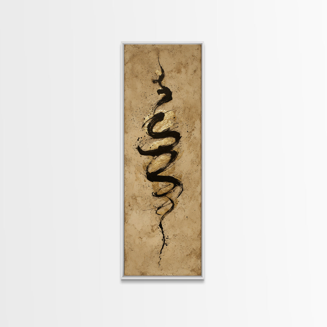 Gold Leaf Calligraphic Spiral on Plaster Surface Canvas Print, Calligraphy Art, Statement Artwork, Living Room Decor, Script, CAL-1x3-98