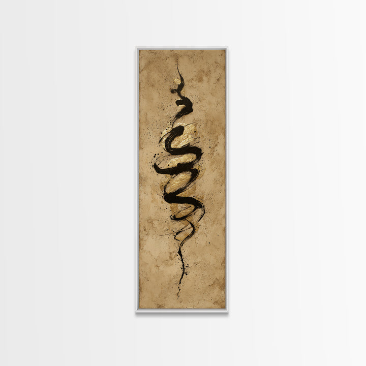 Gold Leaf Calligraphic Spiral on Plaster Surface Canvas Print, Calligraphy Art, Statement Artwork, Living Room Decor, Script, CAL-1x3-98