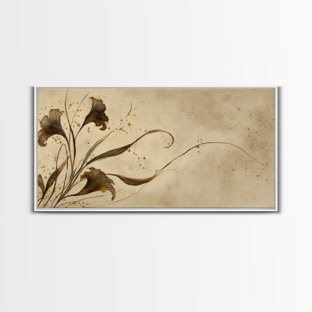 Single Elegant Flourish Shaped Like a Flower Framed Canvas Print, Calligraphy Art, Living Room Decor, Oil Painting, Script, CAL-2x1-1
