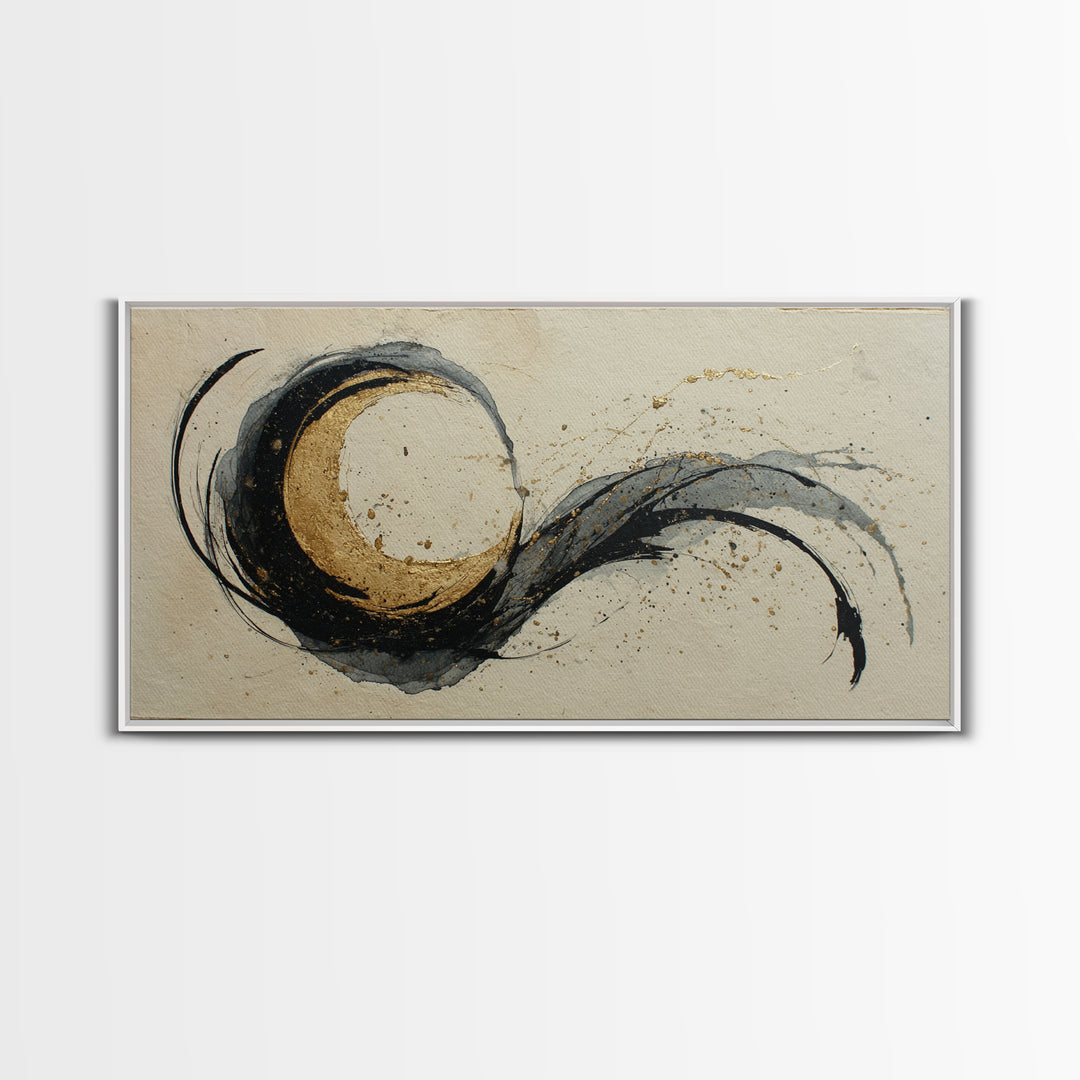 Crescent Moon Made from Elegant Ink Swashes Canvas Print, Calligraphy Art, Contemporary Art, Living Room Decor, Script, CAL-2x1-17